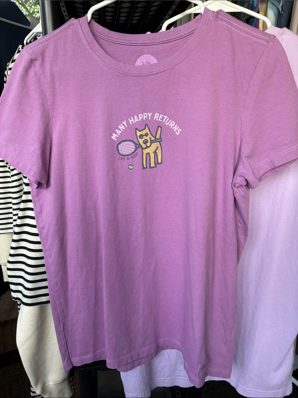 Life is Good Women’s Many Happy Returns' Purple Graphic Tee